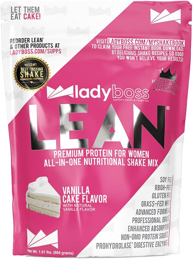 LadyBoss LEAN - Vanilla Cake Protein Powder & Meal Replacement Shakes for Women, Whey Nutritional Drink Mix, 30 Servings, 864 g