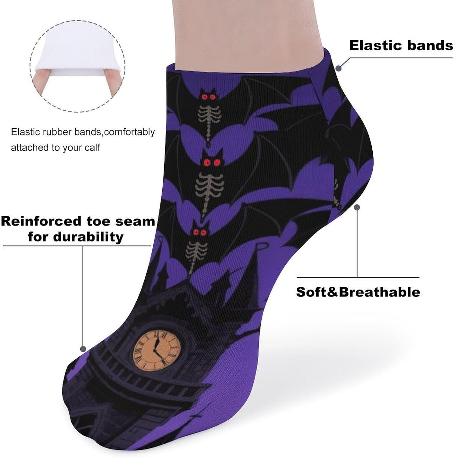 Ankle Socks Non Slip Casual Sports Socks Halloween Flying Bats Moon