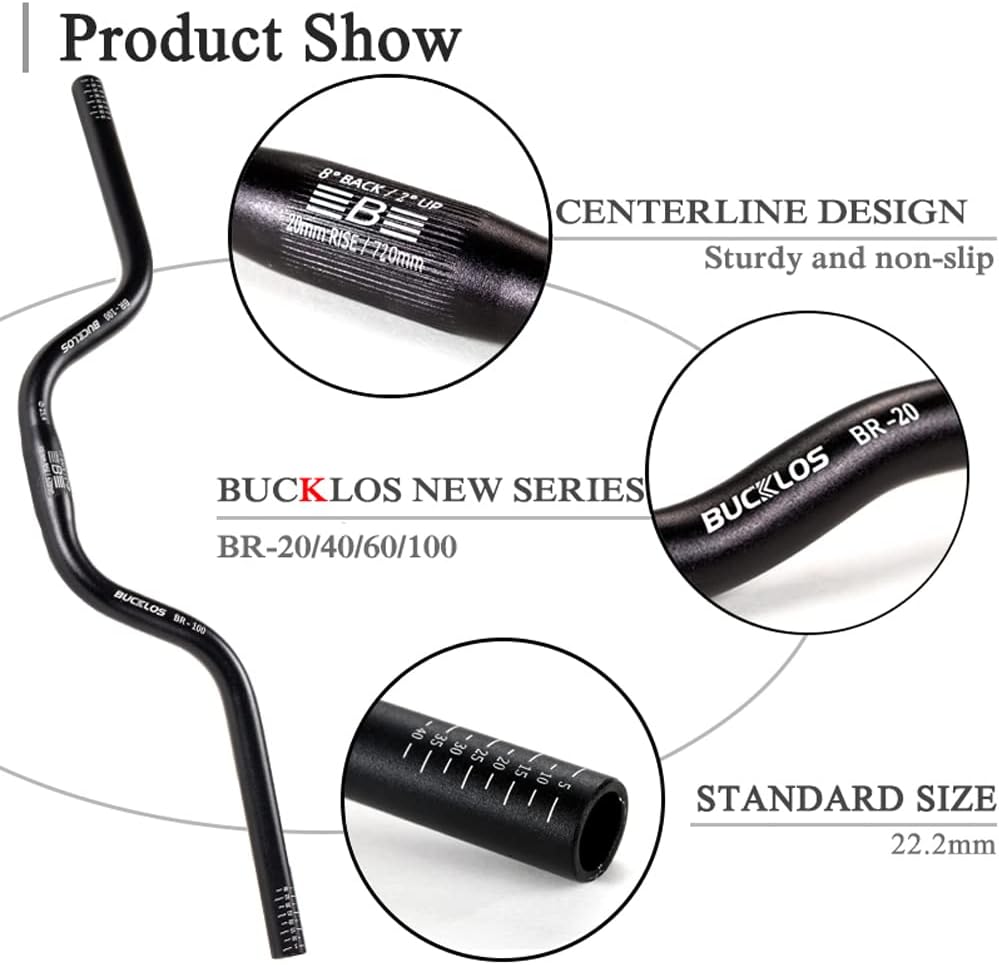 BUCKLOS 25.4mm Mountain Bike Handlebars Rise 20/40/60/100mm Aluminum Alloy MTB Riser Handlebars, Suitable for Cycling Racing XC DH Bicycle : Sports & Outdoors