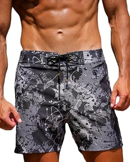 Tucann Men's Trunks 5" Compression Liner Quick Dry Zipper Pocket Chlorine Resistan 4 Way Stretch Printed Swim Shorts