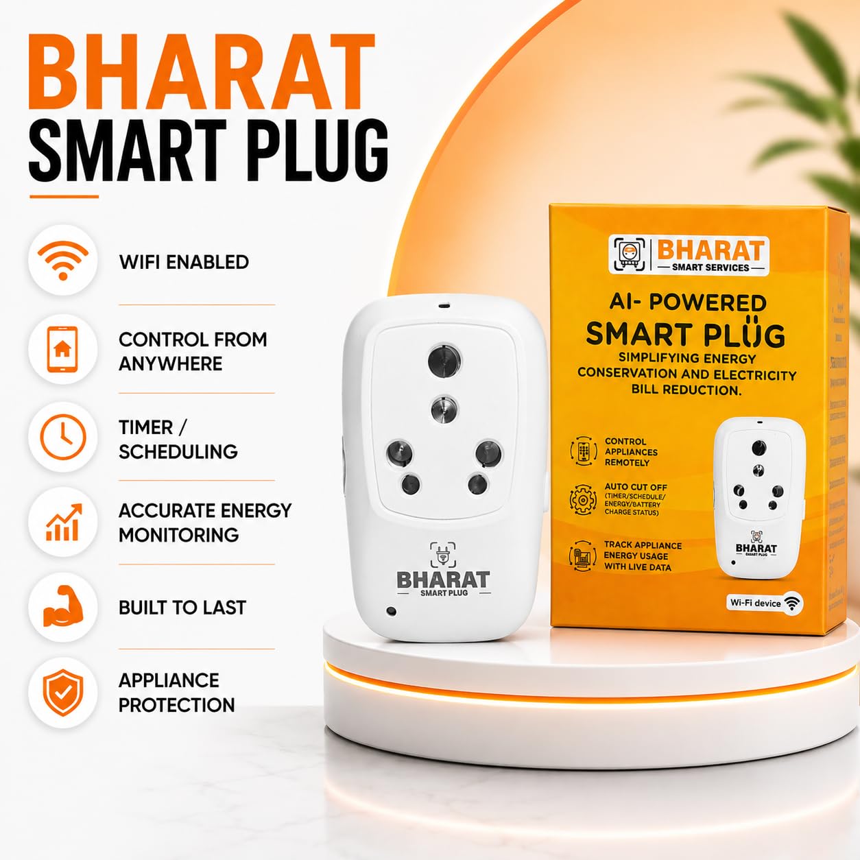 Bharat Smart Plug 16A Heavy Duty | WiFi Alexa Enabled Smart Plug for AC, Geyser, Heater | Energy Monitoring, Timer, Remote Control | No Hub Required | Made in India | Universal Socket — Amazon image 2