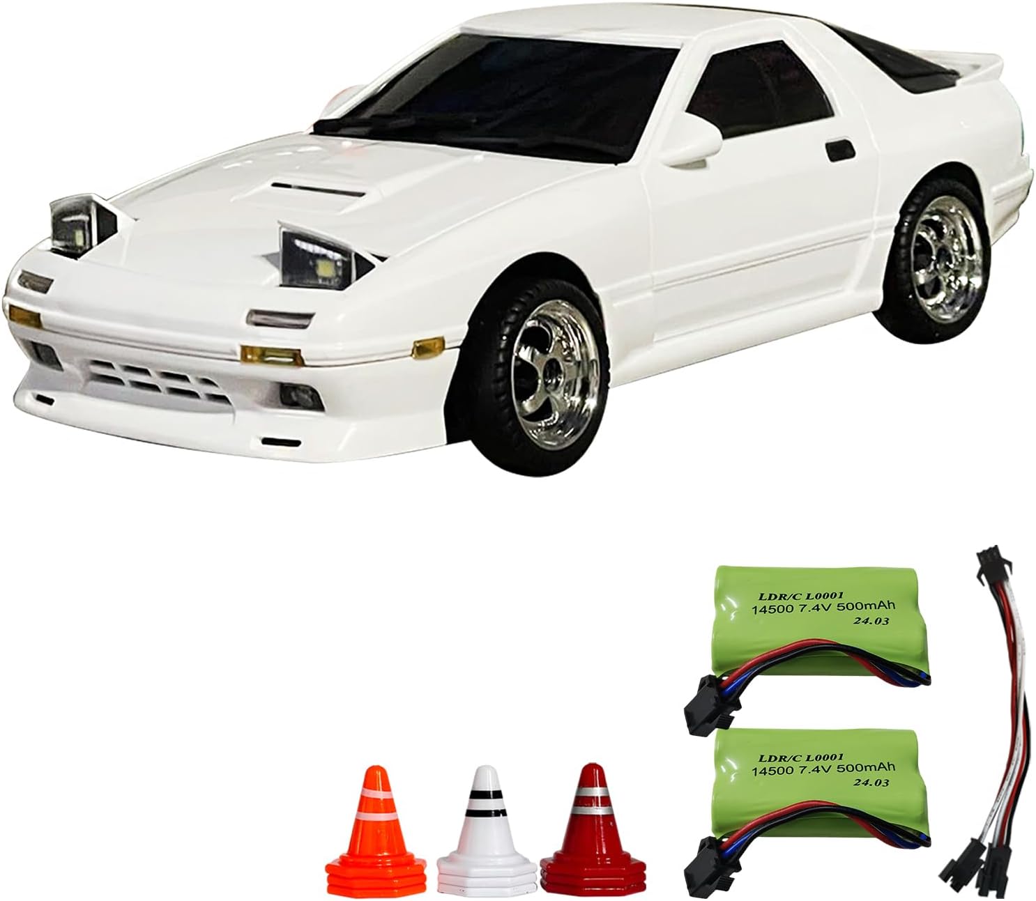 Skymaker 1:18 LDRC RC Drift Car - Mazda RX7 Remote Control Car with Two Batteries,Metal Drive Shaft, Easy to Drift for Adults White RWD with Gyro