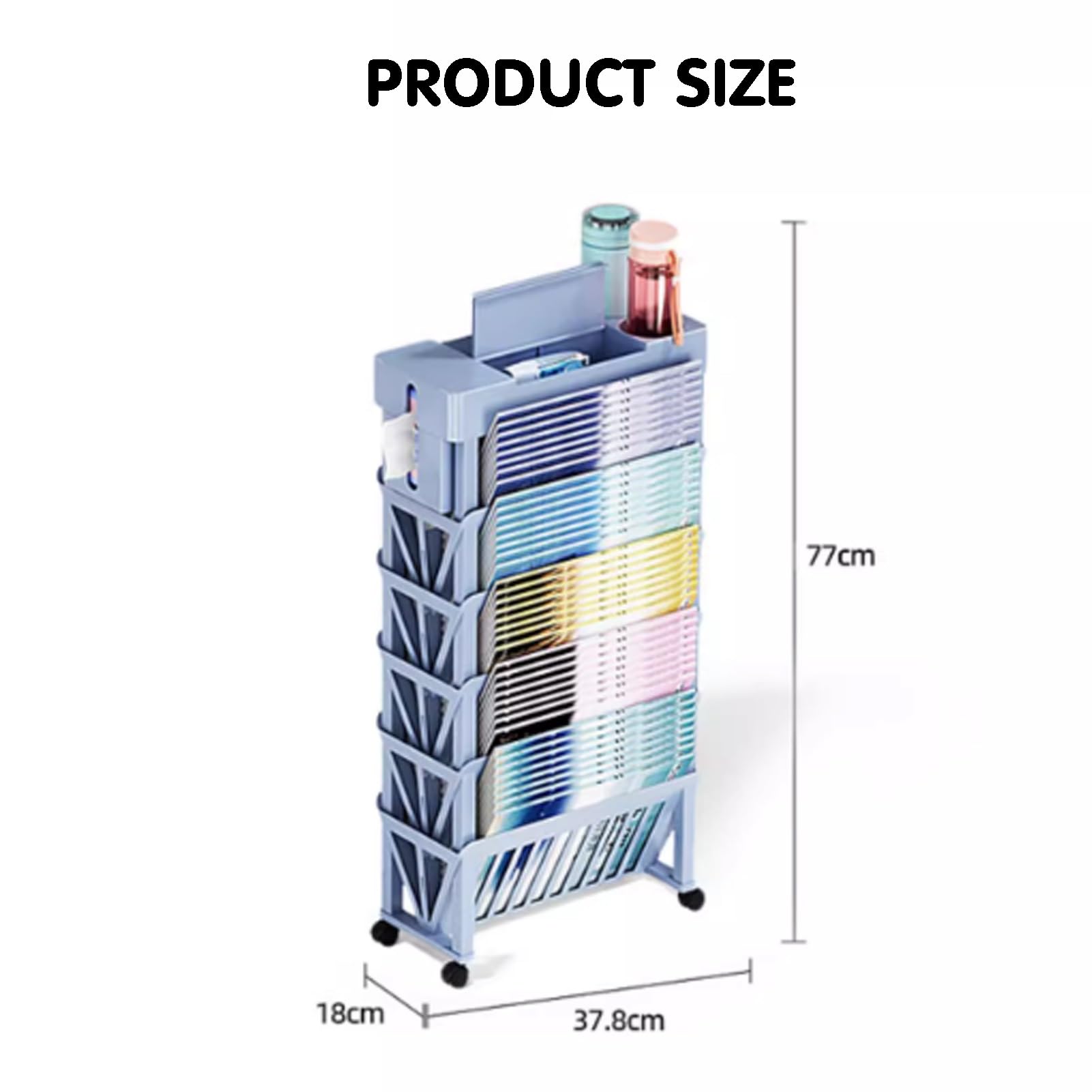 Półka na kółkach Ruchomy wózek z półką książki Obrotowy i zdejmowany plastikowy wielofunkcyjny biurko Organizer kółkami(Blue)