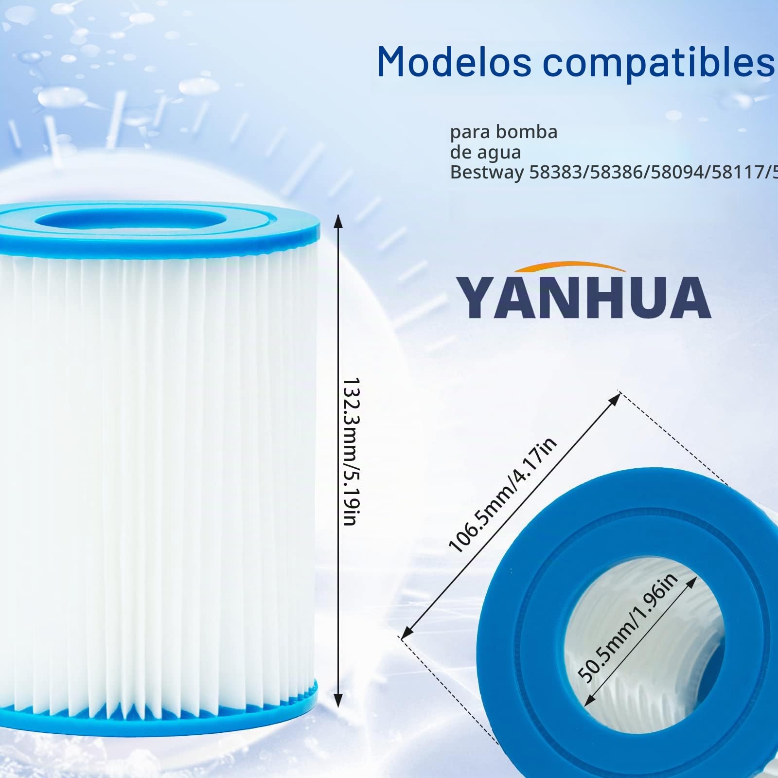 YANHUA Filtro de Filtro Tipo II, Piscina Filtro tamaño 2, para 58383/58381/58093/58094, Cartuchos de Filtro de Papel (4)
