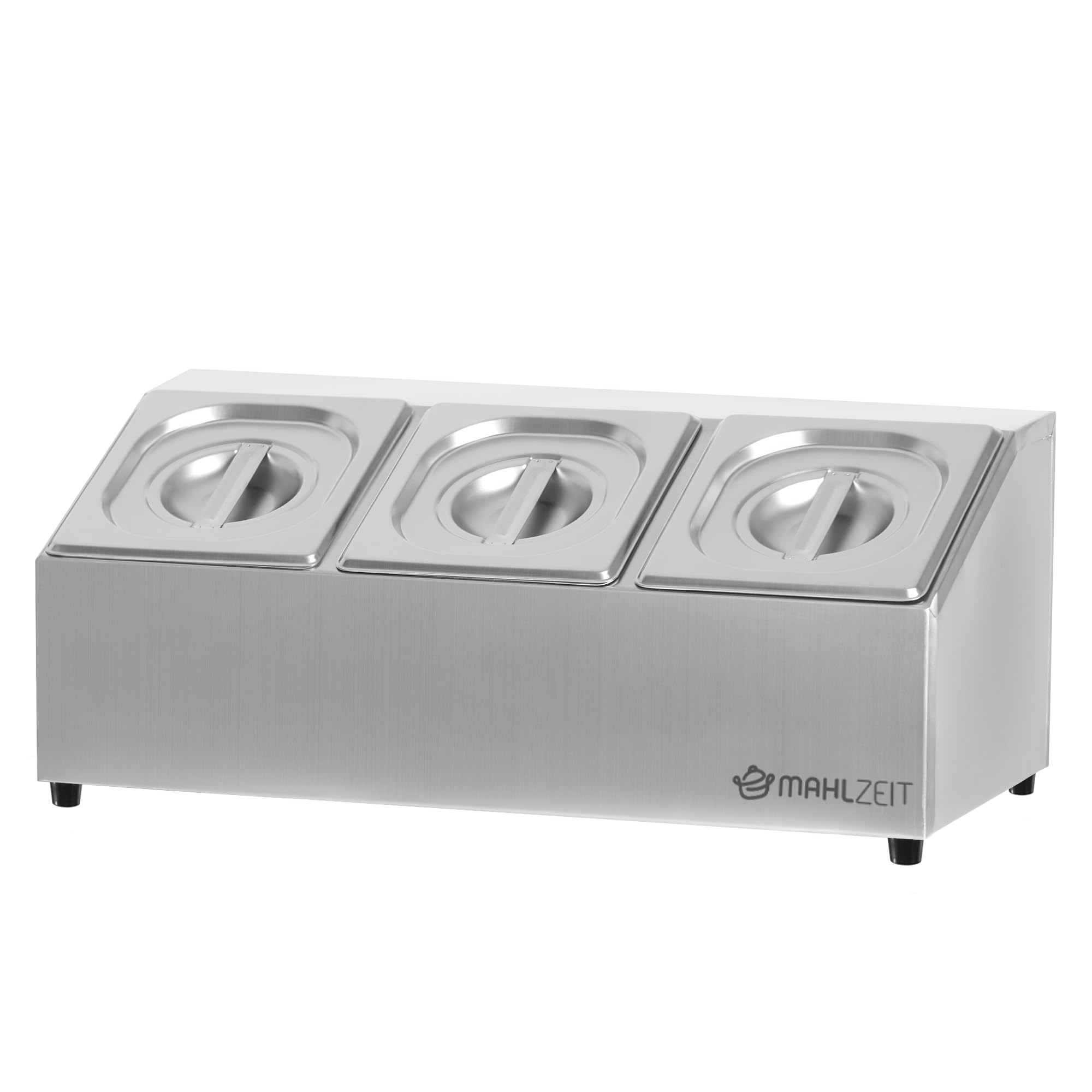 Mahlzeit Contenitore per ingredienti in acciaio inox, 3 contenitori per catering da 1/6 GN con piedini in gomma, 51 x 24,5 x 21,5 cm, contenitore per ingredienti da cocktail per gastronomia, cucina