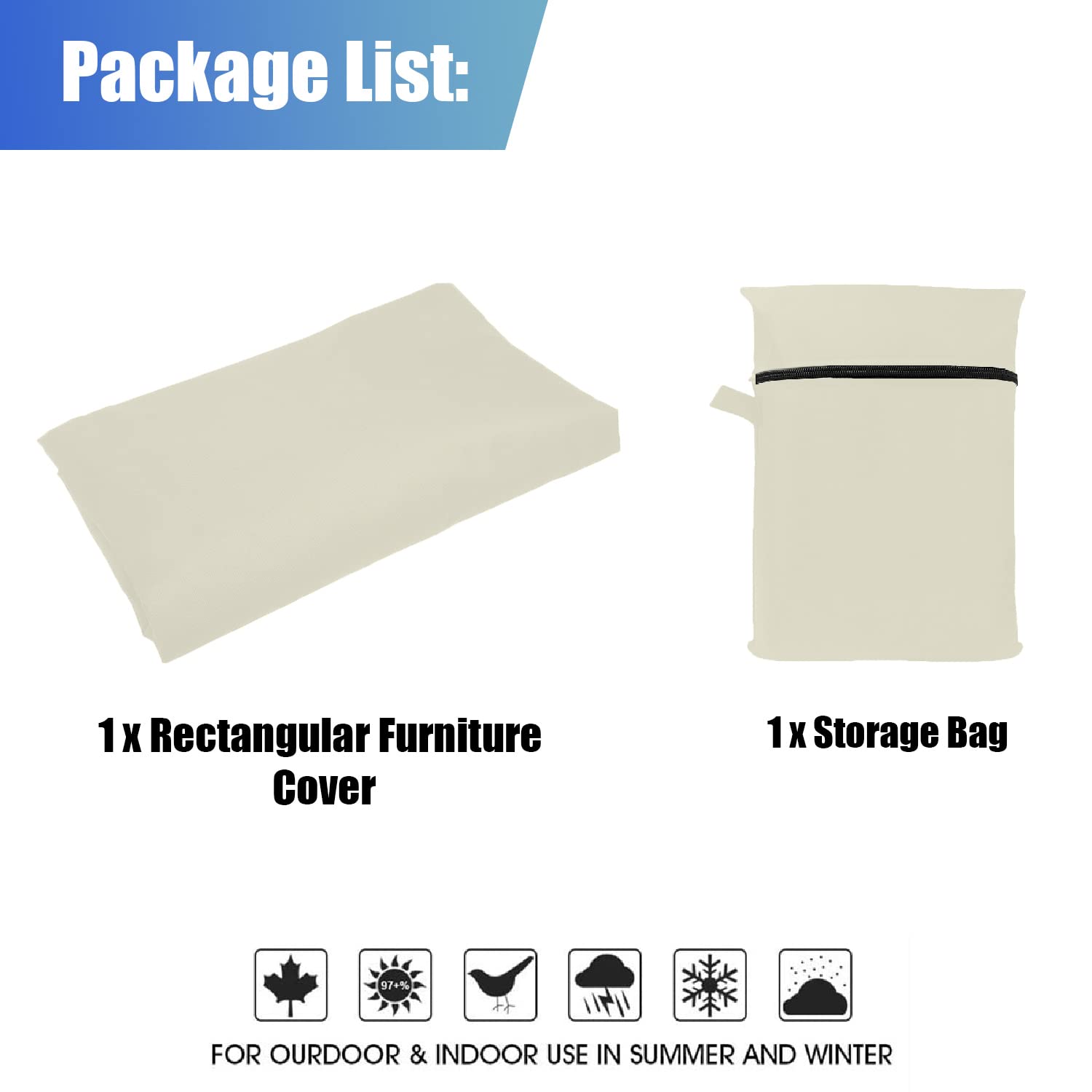 Copertura per Mobili da Giardino,Copertura Tavolo Esterno,Copertura Mobili da Giardin Rettangolari,Tessuto 420D Oxford,Impermeabile, Antivento,Anti-UV, Antipolvere(220x80x75cm,Bianco crema)