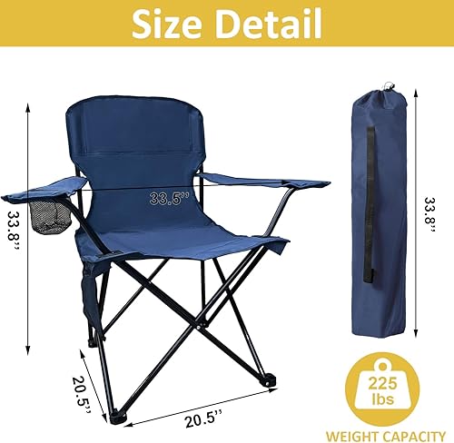 Miniatura 2 de Silla de camping plegable con portavasos y bolsa de almacenamiento, capacidad de 225 libras, pies grandes antideslizantes, tela transpirable con