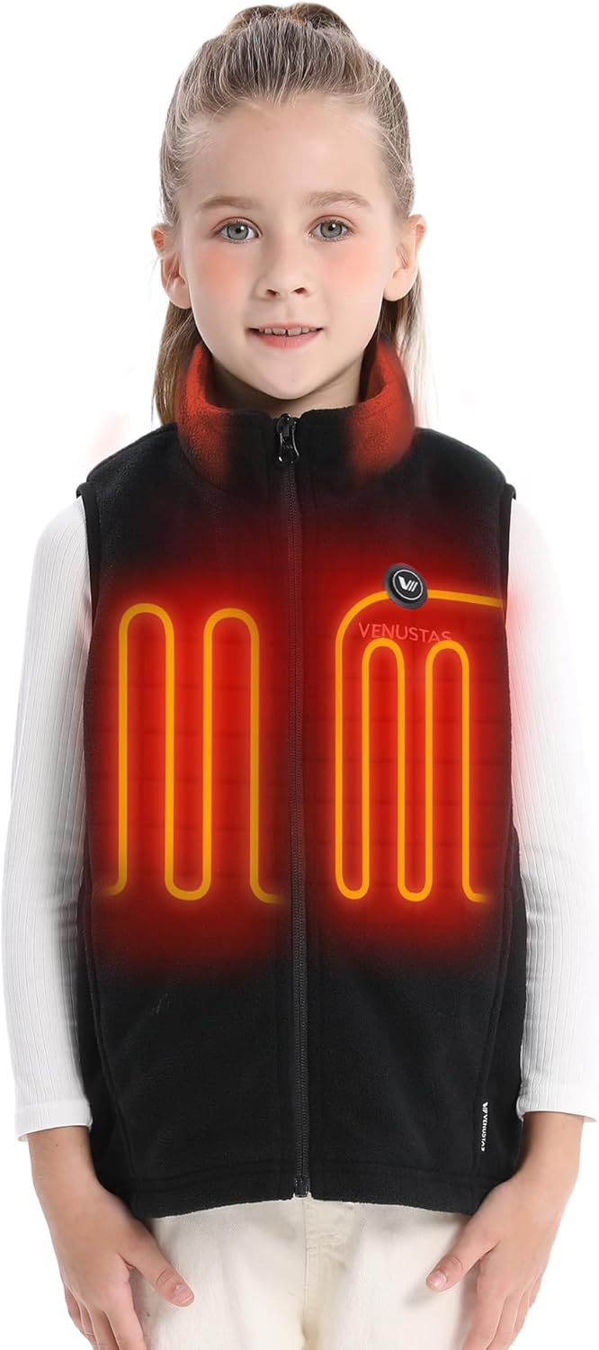 Venustas Kids Heated Fleece Vest with Battery Pack Included, Warmer Youth Electric Heating Vest for Girls