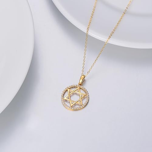 Miniatura 4 de Collar con dije de estrella de David de oro de 14 quilates para mujer, oro amarillo sólido judío de seis puntas con estrella de David, joyería