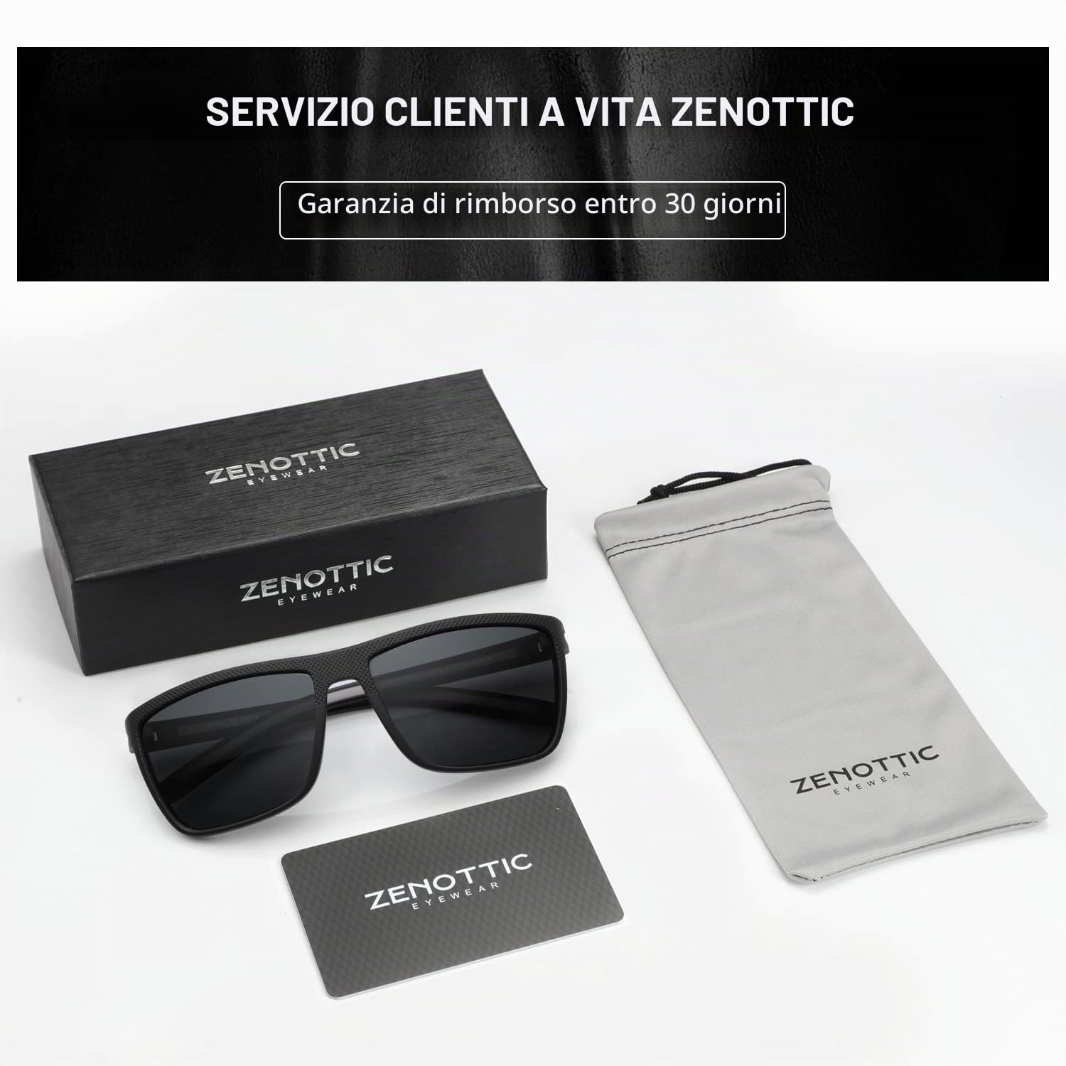 ZENOTTIC Occhiali da sole polarizzati uomo leggero TR90 montatura UV400 protezione occhiali da sole quadrati