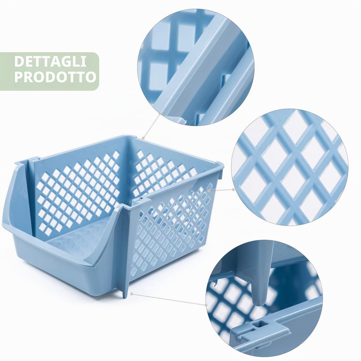 Cenluxer - Set di 4 cestini impilabili per alimenti, snack, giocattoli, articoli da toeletta, in plastica, colore: blu