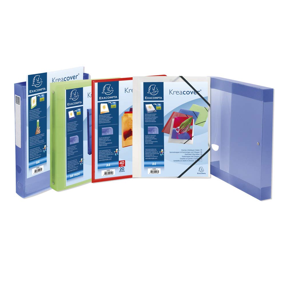 Exacompta 51989E 5er Pack Ringhefter KreaCover aus blickdichtem Kunststoff für DIN A4, 4-O Ring Mechanik 15 mm, Rücken 20 mm, farbig sortiert für Schule und Büro Ringhefter Ringordner Ringbuchordner