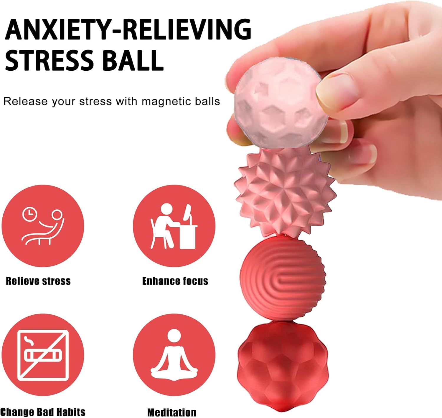 Silicone Magnetic Fidget Balls - 8Pcs Sensory Magnetic Silicone Balls Desk Toy for Stress Relief and ADHD Anxiety,Silent Magnet with Textured Surface for Teens and Adults. (Pink)