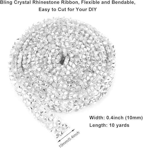Miniatura 4 de Akozon Rollo de cinta de diamantes de imitación de plata de 10 yardas, suministros de joyería para decoraciones, pasteles de boda, novia