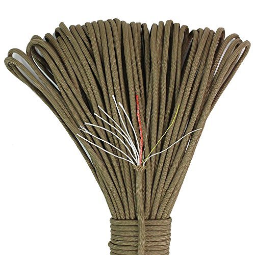 PSKOOK New Paracord Fuegos Starter Cord La Cuerda de Paracaídas de Nailon para Kit de Supervivencia Fire Cord con Yute Encerada la línea de Pesca y el Hilado de algodón(Caqui)