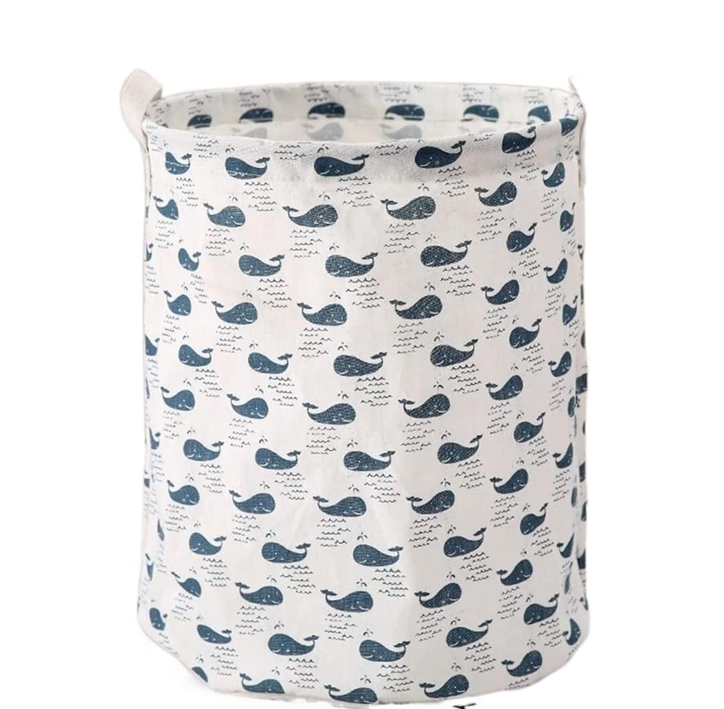 Laundry Basket Hamper Cotton Linen Dirty Laundry Basket Foldable Washable Round Waterproof Organizer Bucket For Spaces(B)