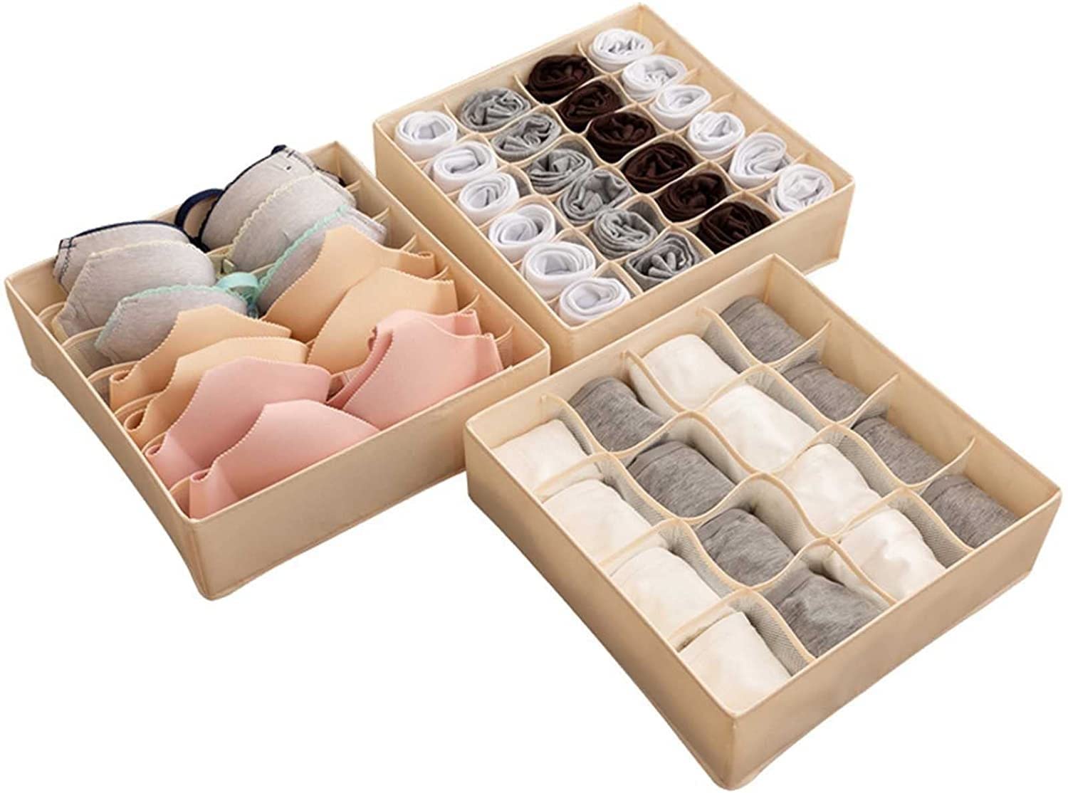 Juzi Store 3 Pcs Drawer Underwear Organizer Divider Jeans Compartment Storage Box Fabric Foldable Dresser Storage Basket Organizers And Storage Bins For Storing Bra Lingerie Undies