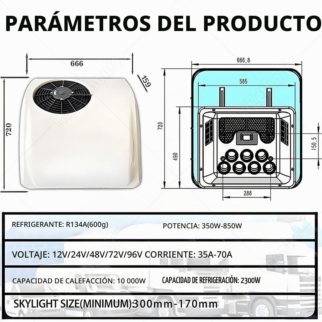 Aire Acondicionado De Rv,Techo De Camión Aire Acondicionado,Aire Acondicionado,Enfriamiento/Calefacción,Para Autocaravana,Autobús 12V
