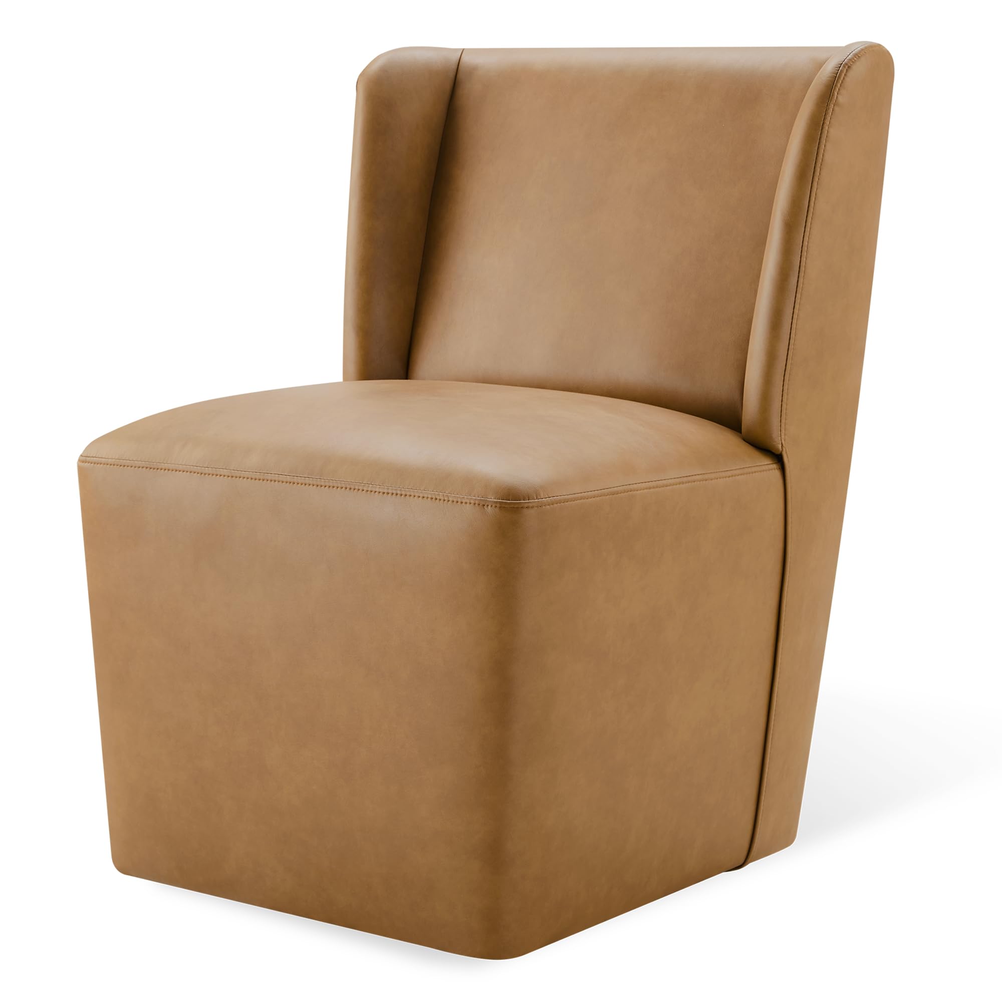 kislot upholstered dining chairs set of 1 with casters, wingback modern side armless deskchair with rollers for diningroom bedroom livingroom reading room, brown faux leather