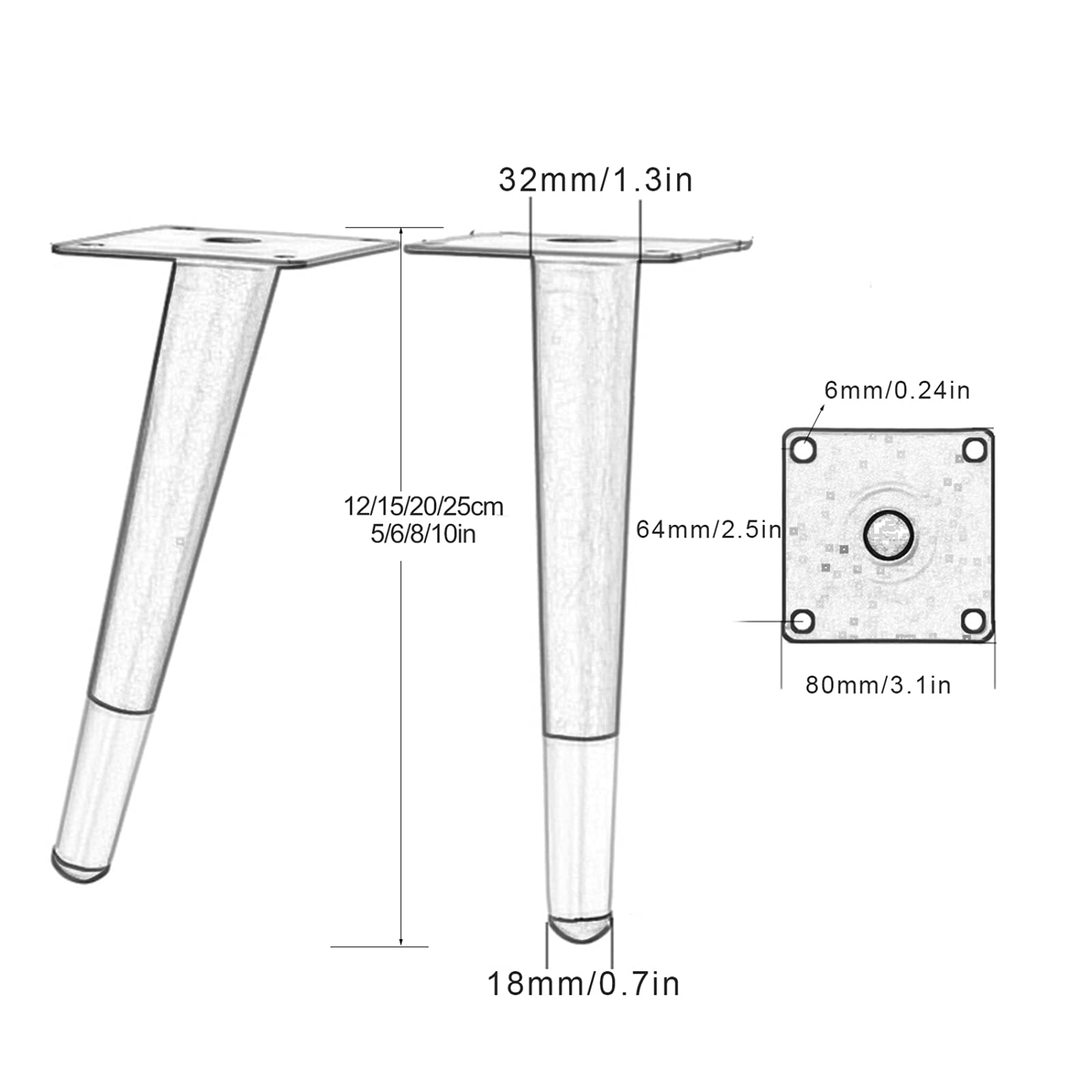 Genérico 4 Patas de Mesa, Patas de Metal para Muebles, Patas para armarios de baño, Patas para cómodas, 12/15/20/25 cm, Patas de Cama, 12 tamaños, soportan 1000 kg, 15 cm/6 Pulgadas - Dorad