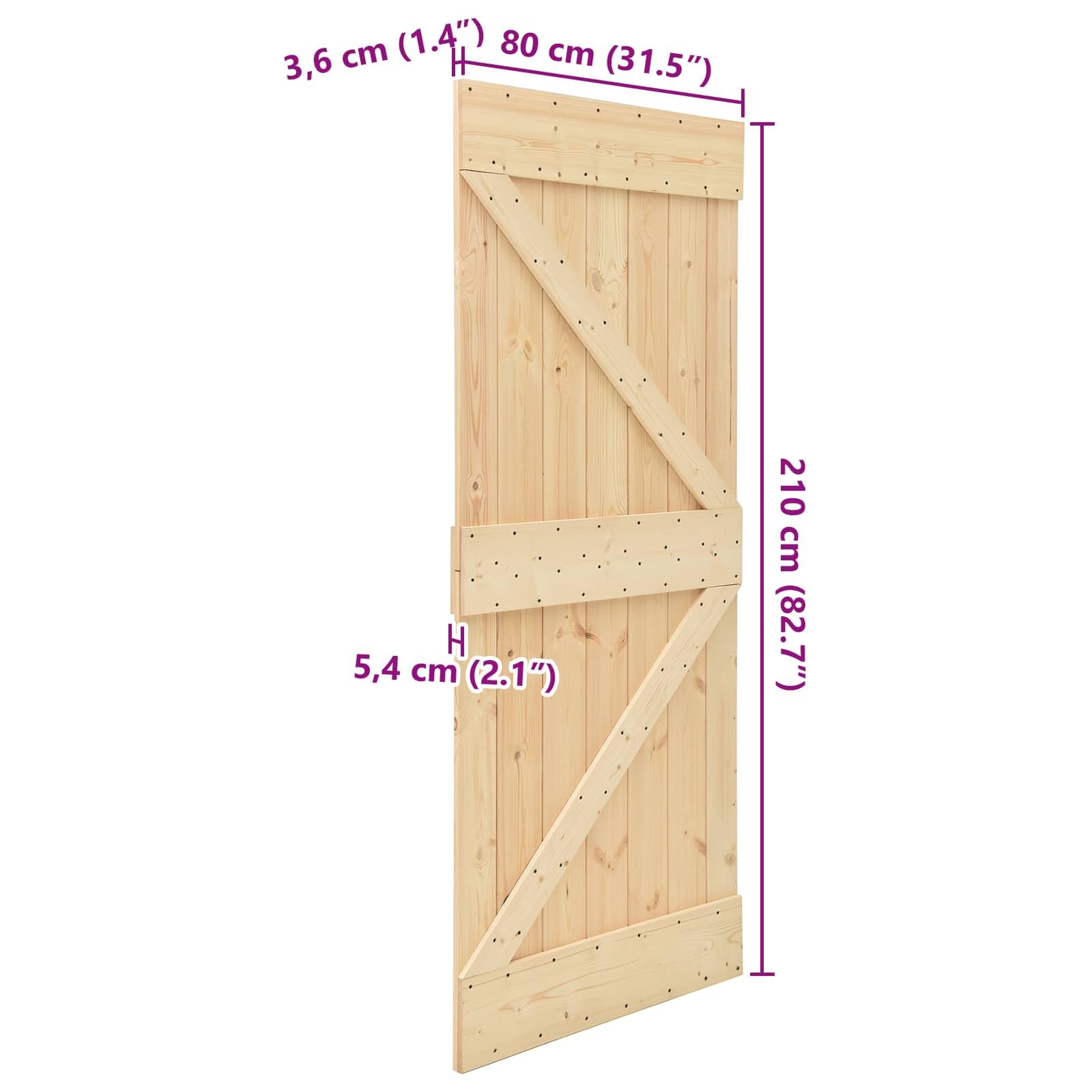 vidaXL Porta NARVIK Naturale 80 x 210 cm Legno di pino solido, Porta rettangolare moderna, in pino solido, salvaspazio, divisorio, design contemporaneo e funzionale