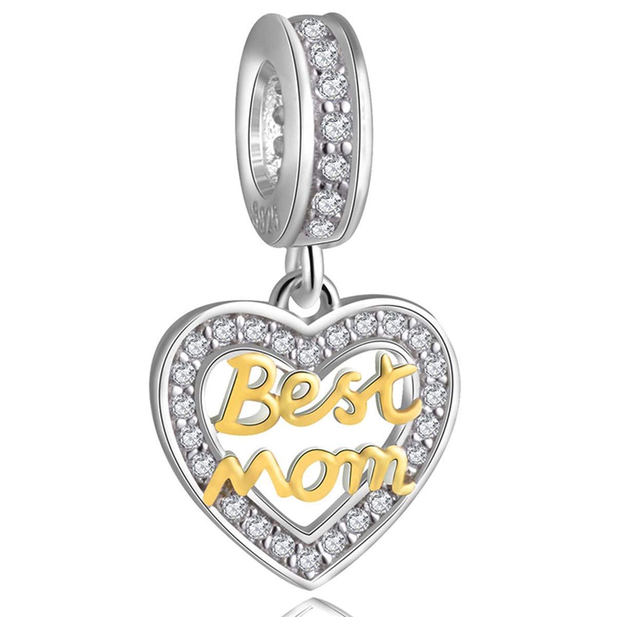 ZIYOUZiyou Best Mom Heart Bracelet Charms - 925 Sterling Silver Dangle/Dangling Pendants/Beads - Fit Pandora Charm Bracelets, Necklaces, European Snake Chains - Mother’S Day/Thanksgiving Gifts.