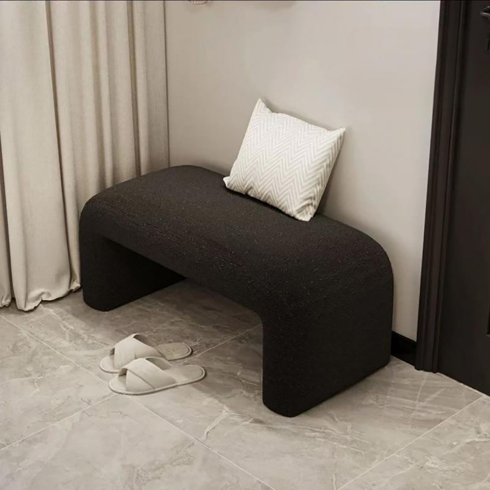 GDMDPTE Curved Wooden Entryway Bench Upholstered Shoe Storage Versatile Footrest for Living Room Nightstand Dressing Room Hallway Lounge (31.5in 80cm Black)
