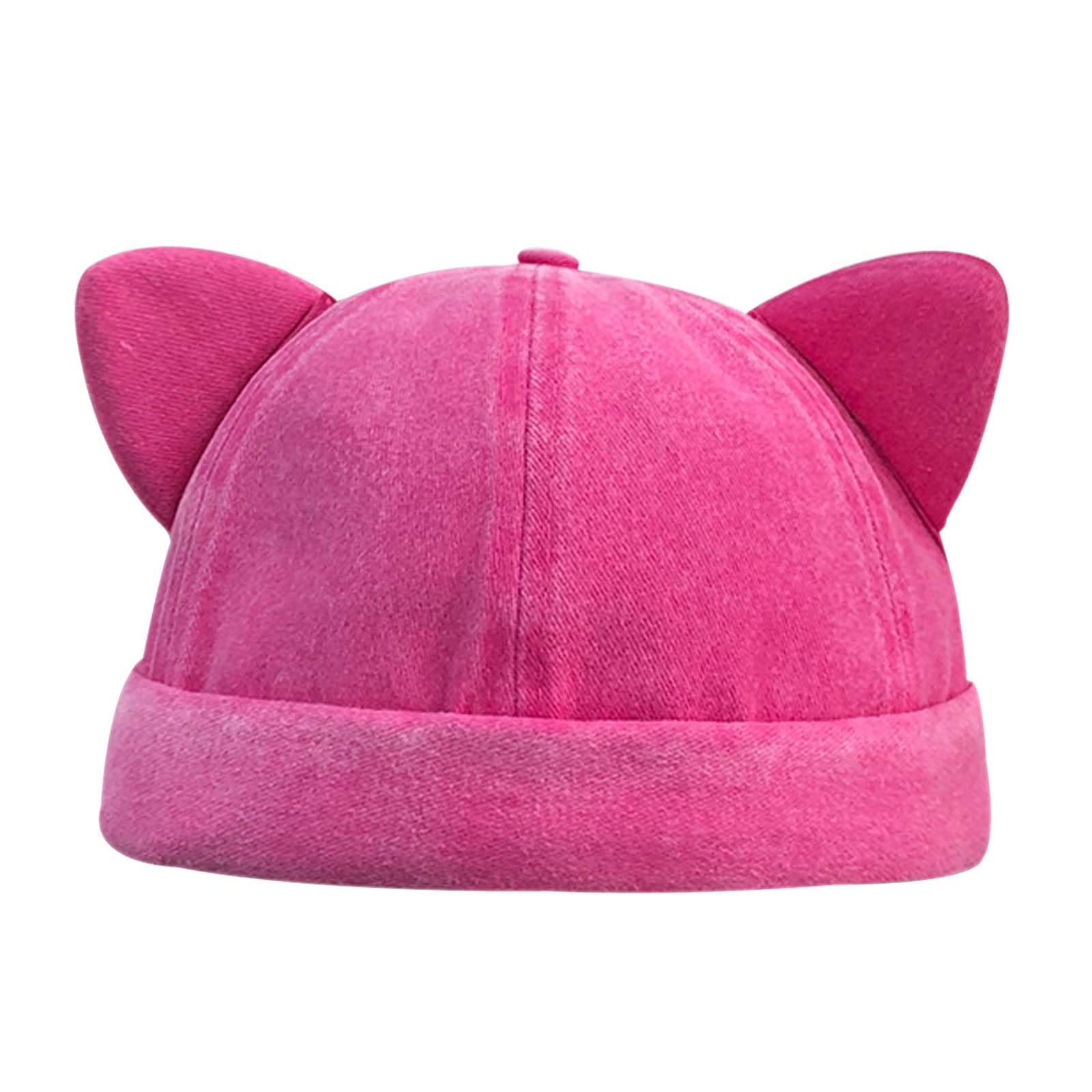 Opreng Cute Beanies Kitten Brimless Hat Docker Cap Skullcap Beanie Rolled Cuff Hat No Brim Hats with Adjustable, Pink, One size