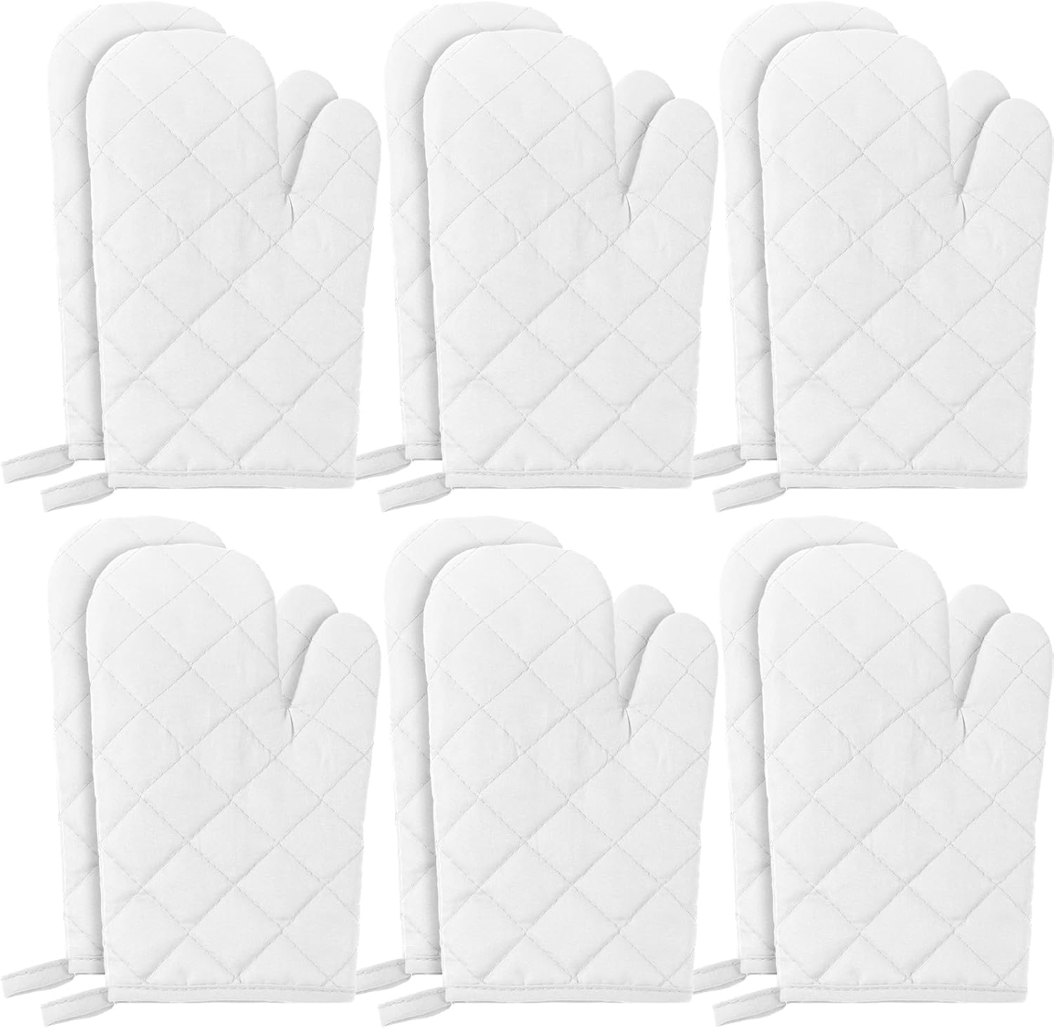 6 Pairs Heat Resistant Oven Mitts Kitchen Oven Gloves 11 Inch Long Quilted Cotton Polyester Kitchen Gloves for Cooking, Baking, Grilling BBQ (White)