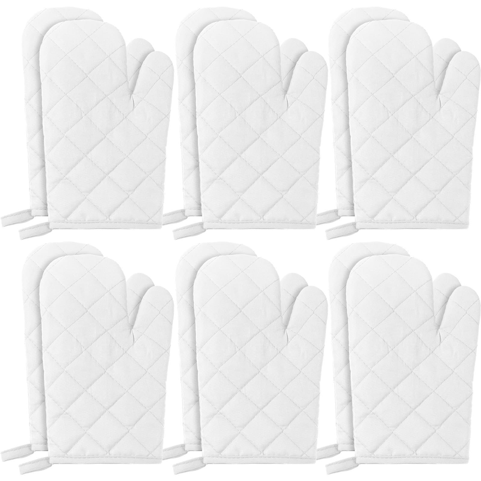 6 pares de guantes de horno resistentes al calor, guantes de cocina de 11 pulgadas de largo, acolchados, de algodón y poliéster, para cocinar, hornear, asar a la parrilla (blanco)