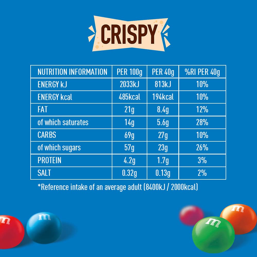 M&M'S Crispy Schokolade Großpackung | American Football Snacks | Schokolinsen mit Knusperkern | 850g (Packung mit 3)