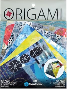 Yasutomo Origami Painted Paper Pot Pourri, with 6 Patterns and 24 Sheets, Size 5 7/8 Square, Arts and Crafts Supplies