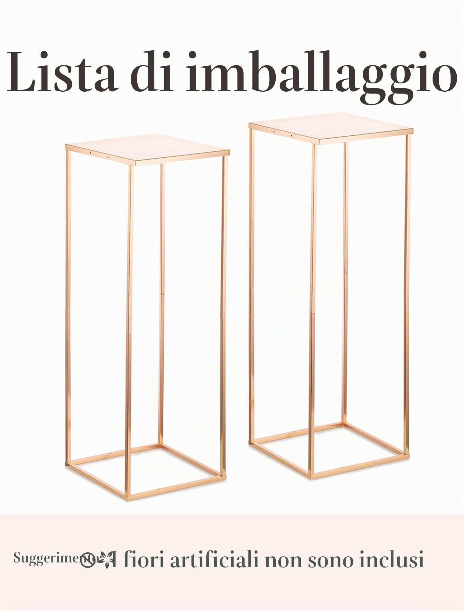 Portafiori in Metallo Oro, 80 cm, con Pannello Metallico, 2 Pcs | Colonna Geometrica in Metallo, Vaso Alto per Matrimoni, Centrotavola, Anniversari, Feste & Decorazioni per il Soggiorno