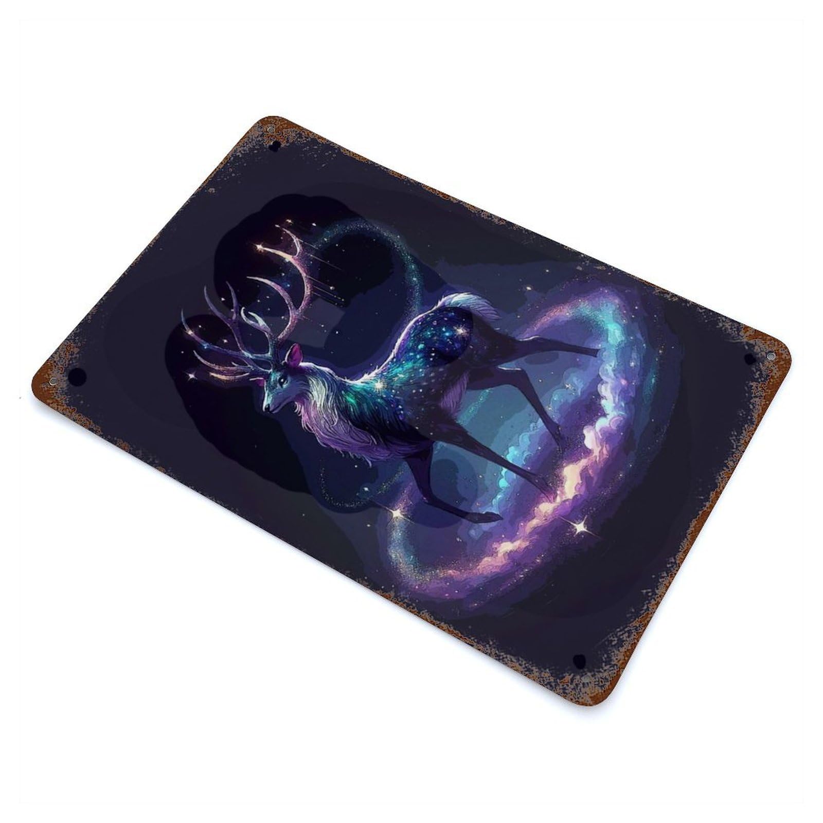 Cosmic Deer Nebula Rusty Metal Tin Sign 11.8"x7.9", for Pub, Kitchen And Man Cave Decor, Novelty Wall Decor