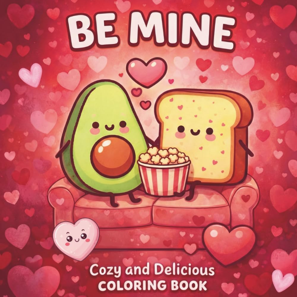 Be Mine: Bold & Easy Foodie Romance Coloring Book for Adults and Kids: Simple and Big Designs For Relaxation Featuring Cute Kawaii Food Pairs