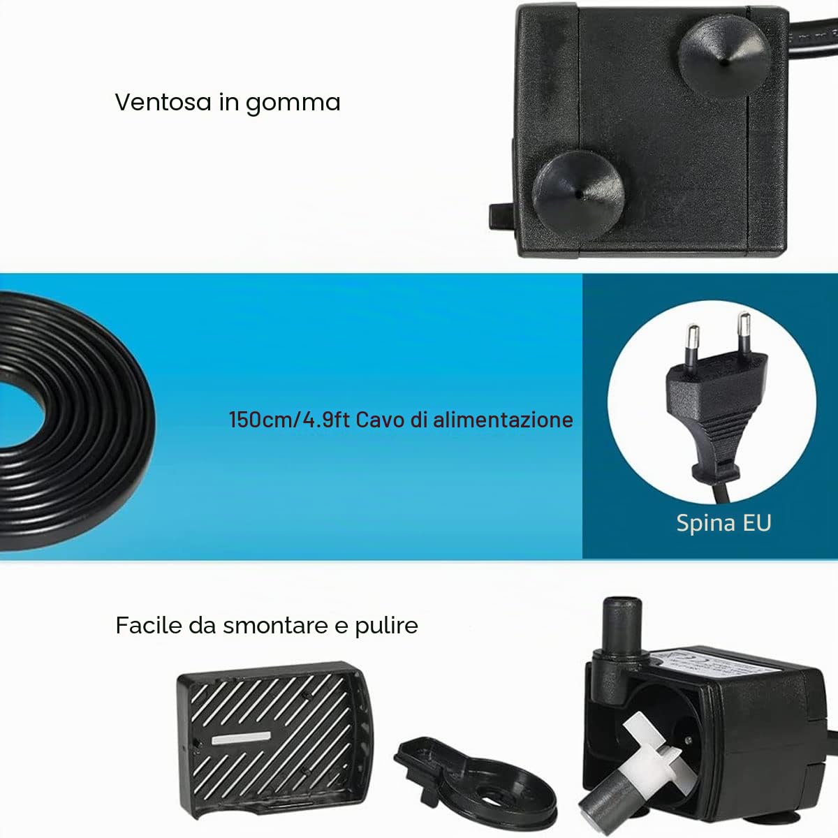 Micro pompa ultra-silenziosa 48GPH [180L / H] piccolo acquario da 3 W, pesce stagno anfibio, tartaruga, animali acquatici, scultura, artigianato, giardino, fontana da tavolo, pompa da acquario