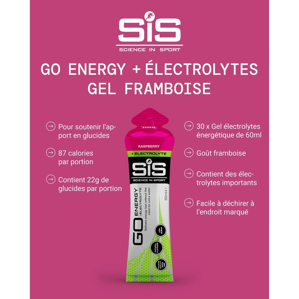 Gusto Raspberry Electrolyte Gel Sis avec électrolyte 60 ML Single Sport intégration sels minéraux (1X)