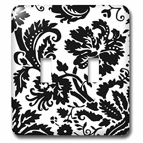 Double interrupteur à bascule imprimé fleuri moderne damas blanc noir 3Drose - 3