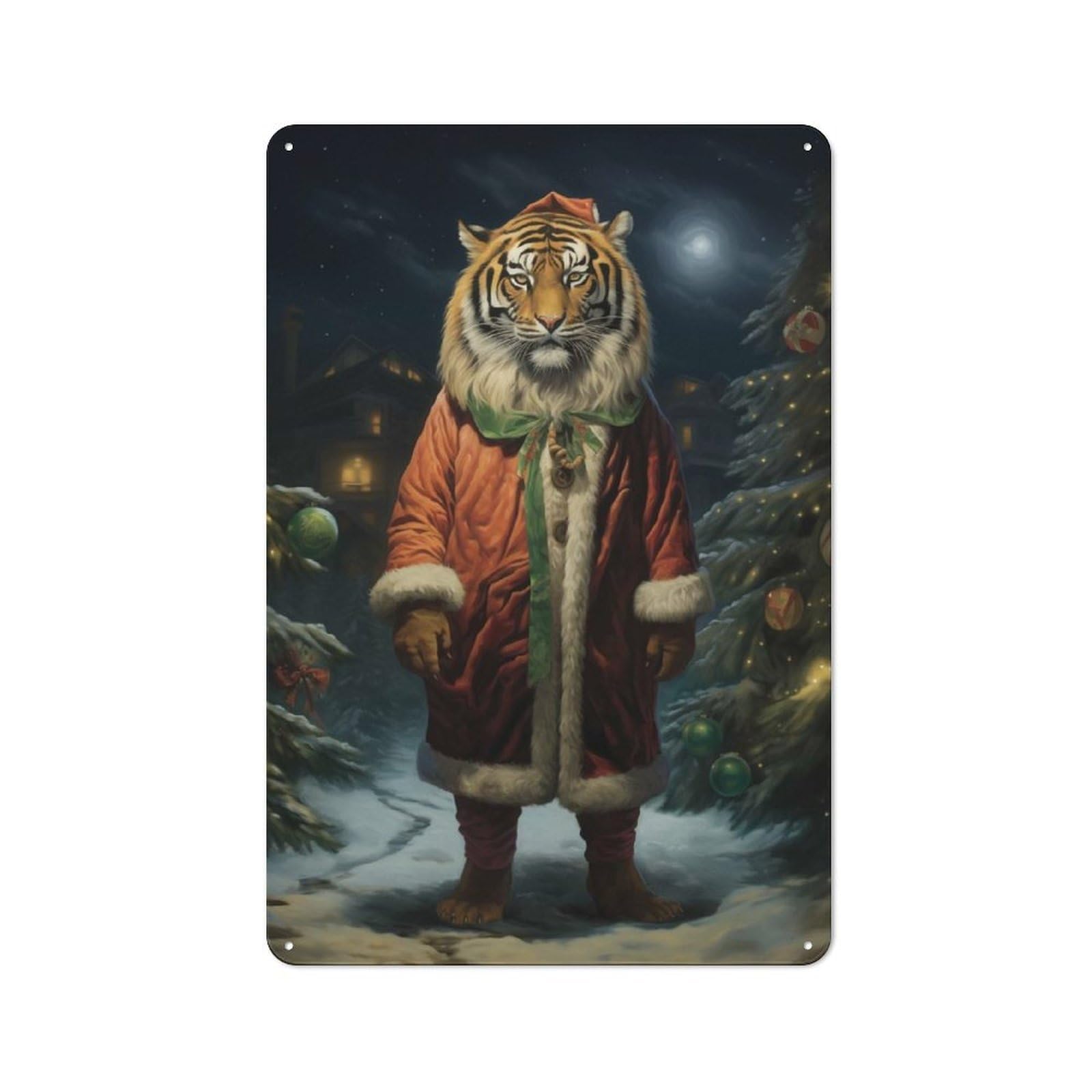 Junmoney Beauty Tiger Xmas Metal Sign 30X20cm With For Workshop Wall, Vintage Decor, A Decorative Christmas Gift For Metal Sign Collectors