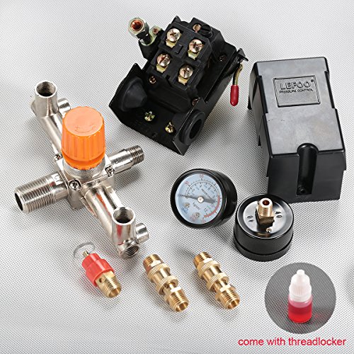 Secbolt Pressure Switch Manifold Regulator Gauges Air Compressor Pressure Switch Control Valve 90-120Psi (Horizontal Switch) #TOP1
