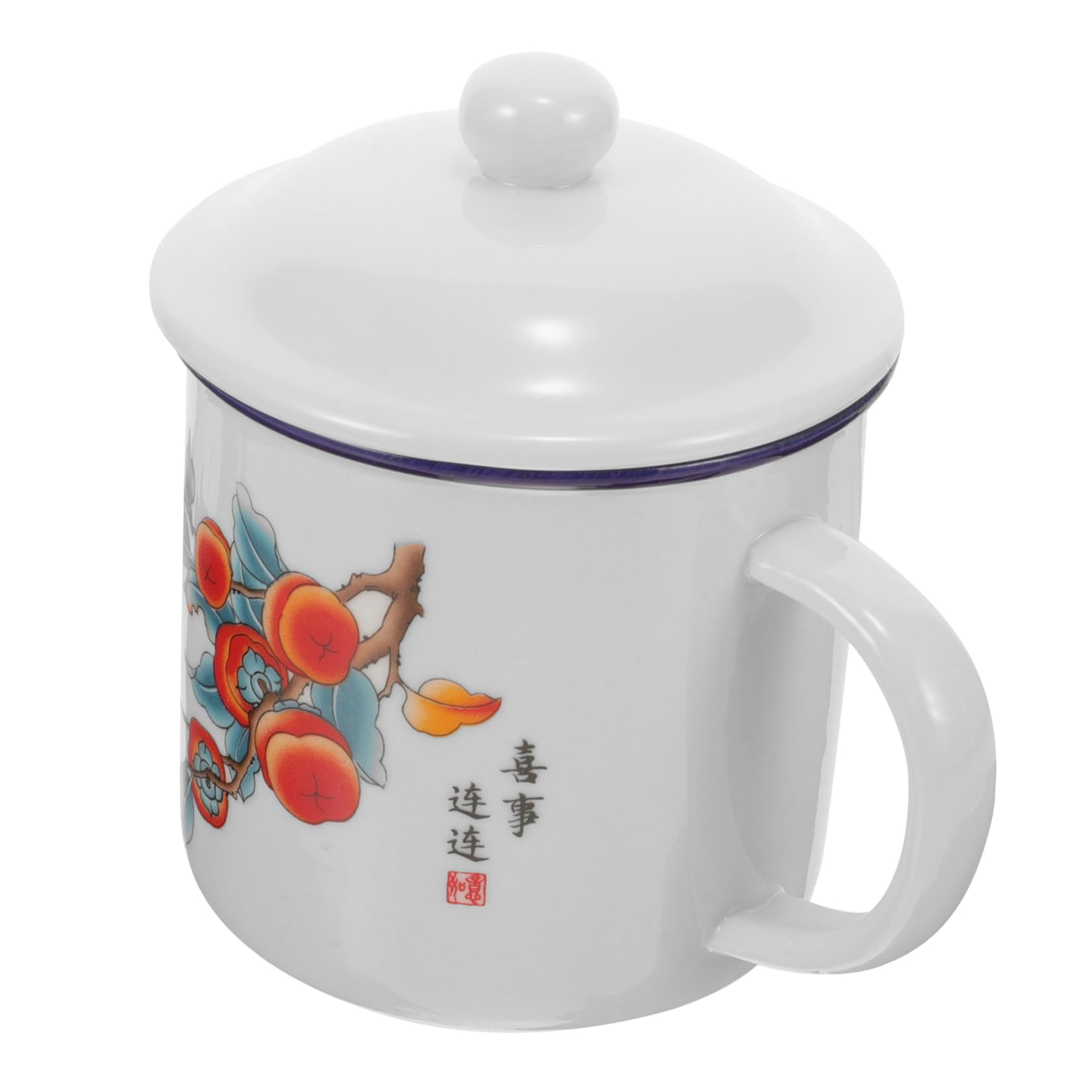 Vintage Emaillebecher mit Deckel Tragbar und Leicht zu Reinigen Hitzebeständiger Kaffeebecher im Chinesischen Stil für Outdoor Aktivitäten und Dessertshops