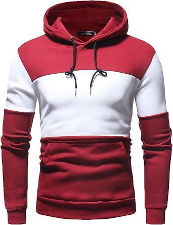 Crewneck Sweatshirt for Men Drawstring Color Block Slim Fit Hoodies Casual Long Sleeve Workout Sport Pullover Top