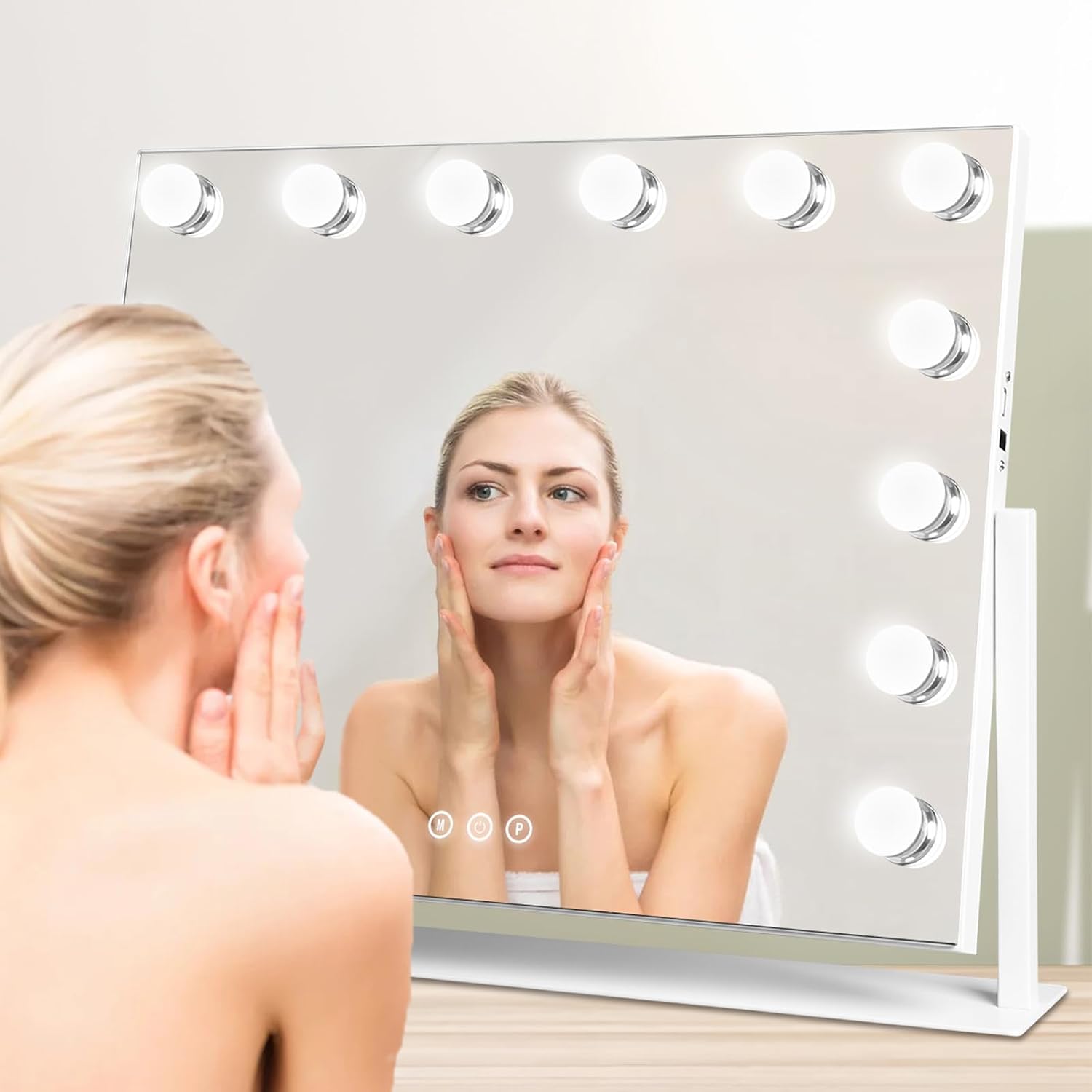 Large Vanity Mirror with Lights, Hollywood Lighted Makeup Mirror, 3 Color Temperatures,Stepless Dimming and 10X Magnifying Mirror, 360°Rotation
