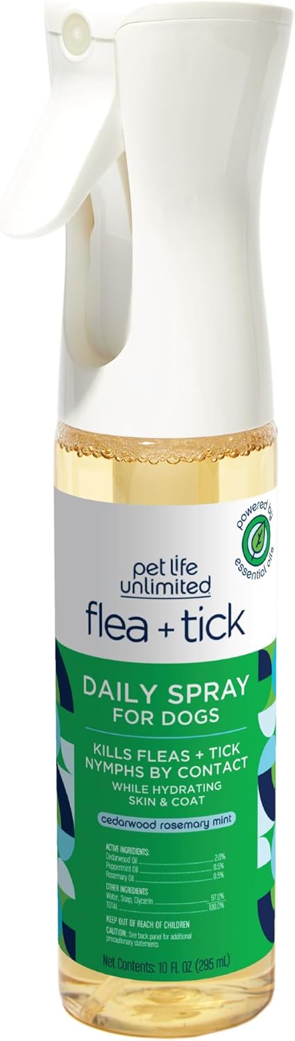 Pet Life Unlimited Plant-Powered Flea and Tick Spray for Dogs, Daily Flea Spray for Dogs – Plant-Powered Flea and Tick Prevention for Dogs with Plant-Based Essential Oils – USA Made – 10oz (Pack of 1)
