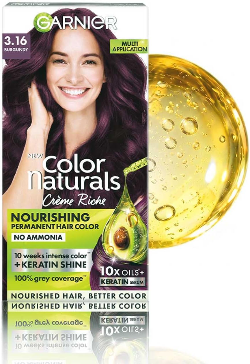 Hair Colouring Creme, Long-lasting Colour, Smoothness & Shine, Color Naturals, Shade: 3.16 Burgundy, 70ml + 60g | Permanent Natural Burgundy Hair Color | No Ammonia | Keratin Serum | 100% Grey Coverage | Up to 10 Weeks