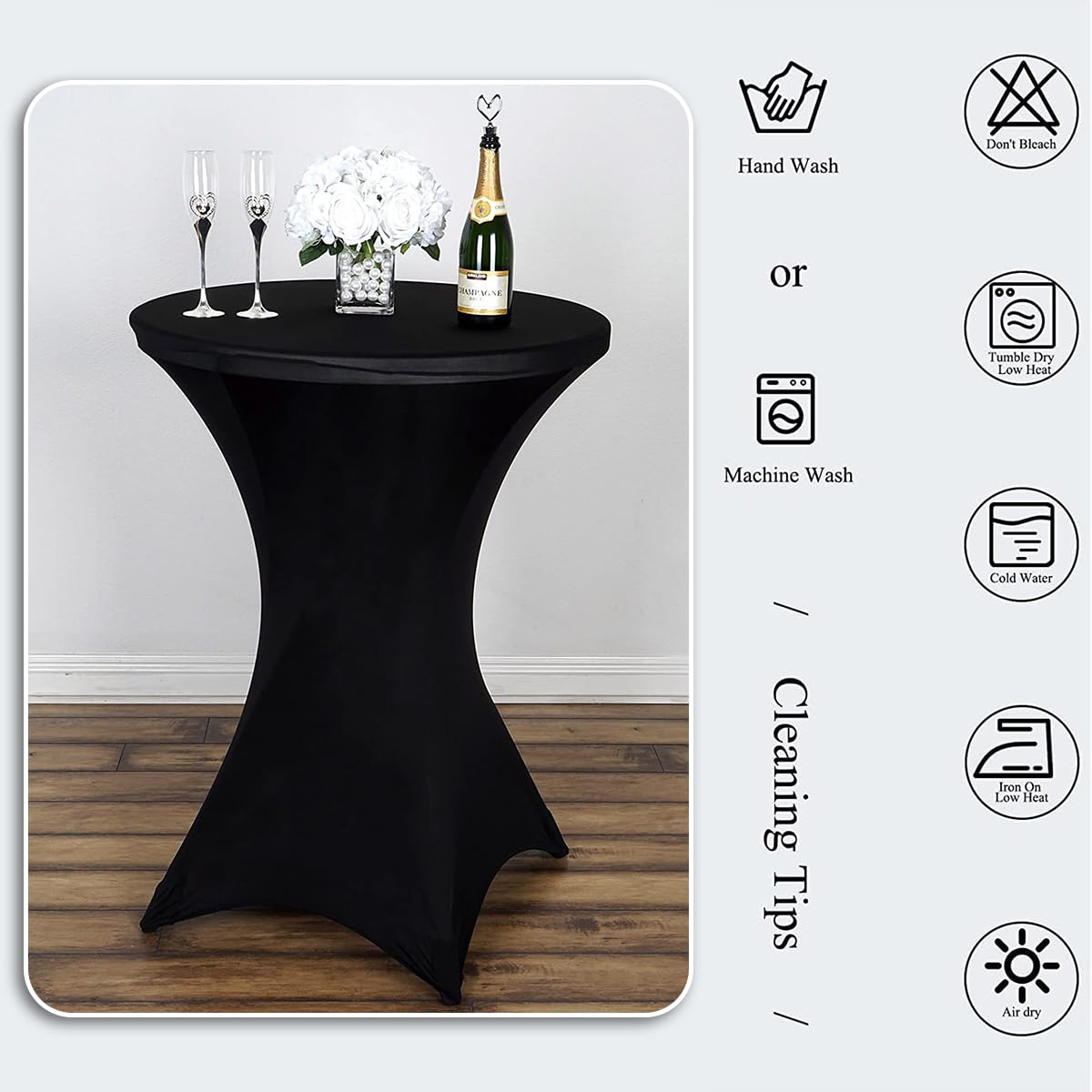 Set de 6 Funda Mesa Plegable, Fundas Elásticas para Mesas Redondas de Bar, Ø 80-85 cm Mantel Elastico, Mantel Mesa Redonda para Cóctel Boda Banquete (80 x 110 cm, Negro)