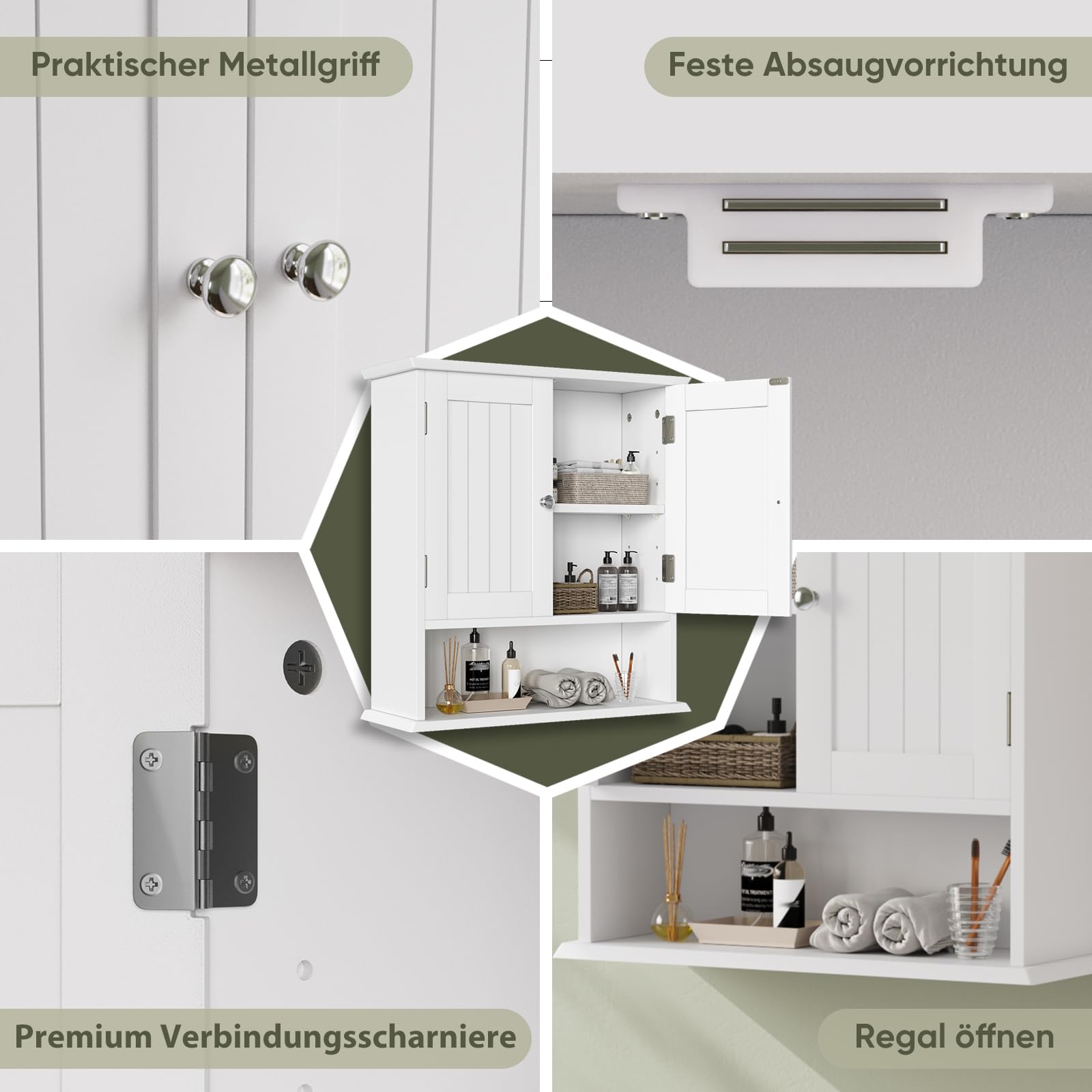 Smuxee Weißer Badezimmerkabinett Wandmontage mit 2 Türen & 5 verstellbaren Regalen, Medizinschrank für Engen Raum, Over-the-Toiletten-Schrank für Badezimmer/Waschküche/Küche