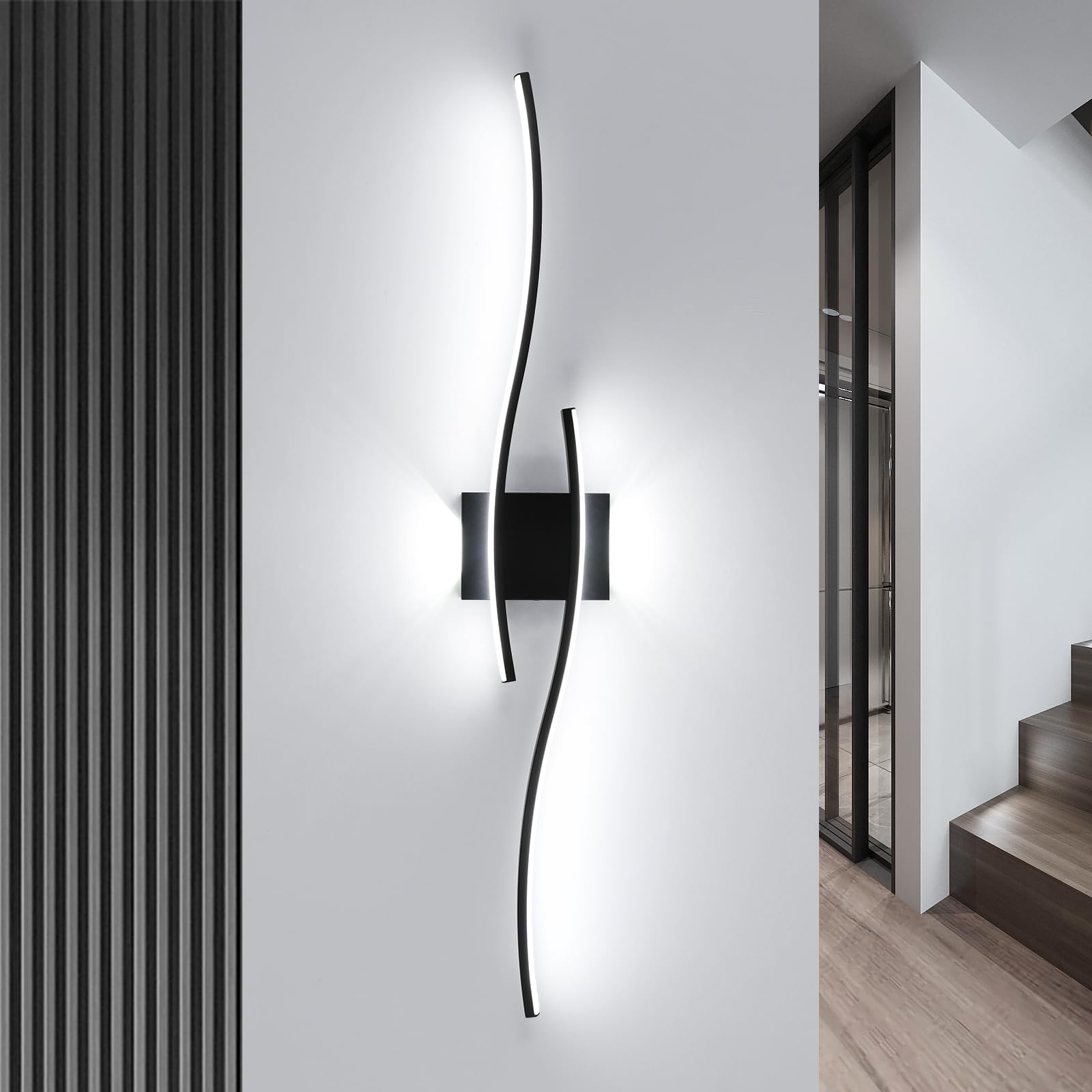 89CM Applique da Parete Interno LED Lunga Lampada da Parete 6500K | 27W 3035LM Moderno Lunga Lampada a Muro in Alluminio per Camera da Letto Soggiorno Scale Corridoio, Bianco Freddo 6500K