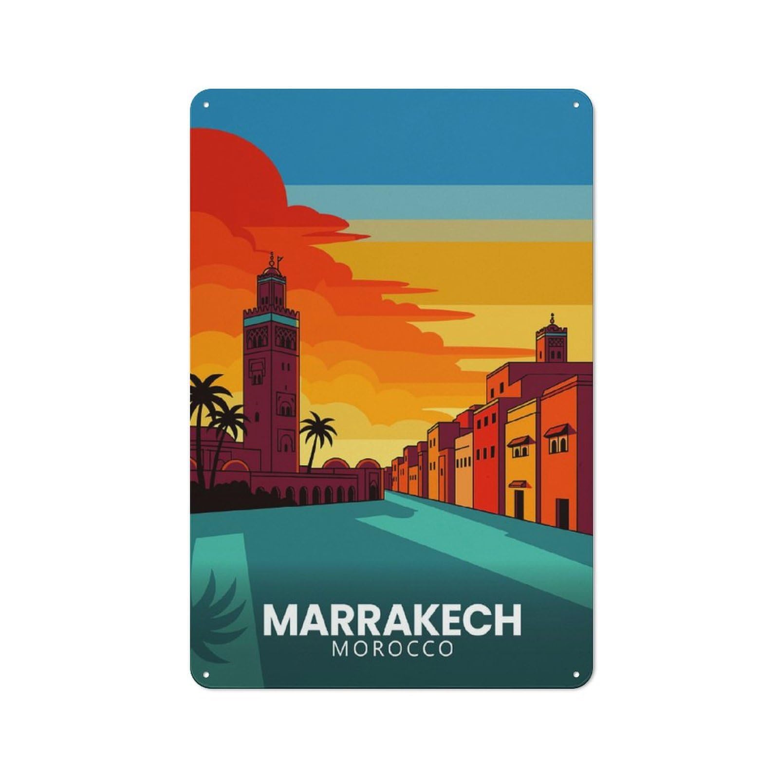 Junmoney Style-18 Tin Wall Plaque 30X20cm With Marrakech, Morocco Travel (4) For Studio Or Craft Room, Suited To Studio Decor Lovers