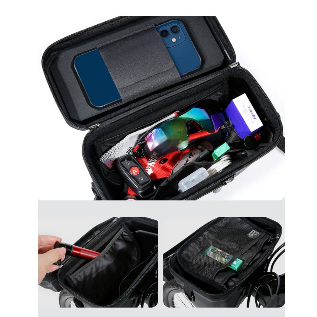 WILD MAN Bolsa de Manillar de Bicicleta Resistente a la Lluvia de liberación rápida de 3 L, Cesta rígida para Bicicleta MTB, Bicicleta de montaña, Carretera y Scooters (XT8, Negro)